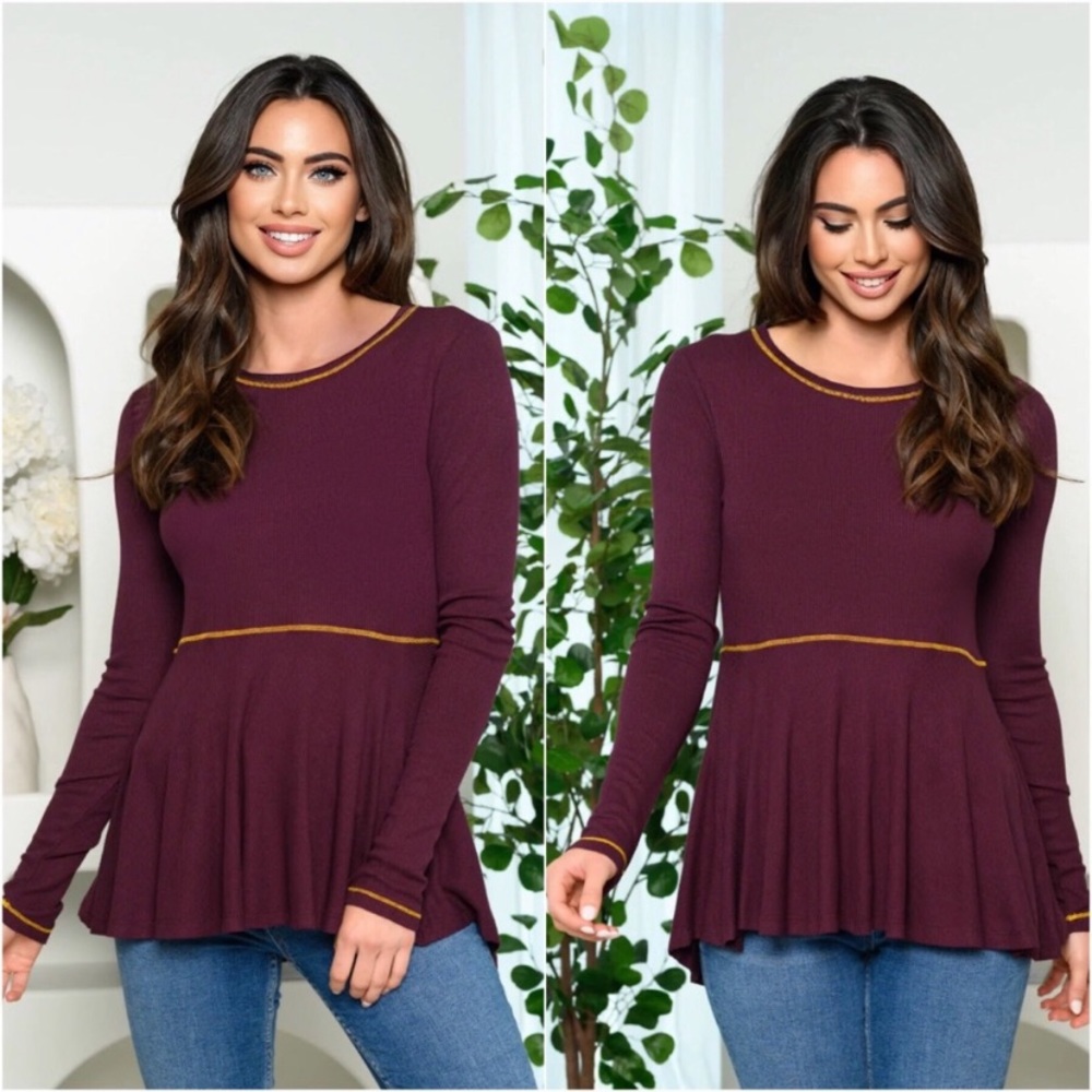 New Plum Mustard Women’s Lightweight Peplum Hi Low Fall Casual Top - Picture 3 of 3